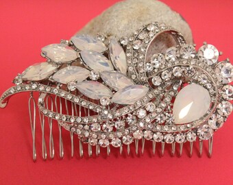 wedding hair comb silver Wedding hair pins Bridal hair comb opal Wedding headpiece Bridal hair accessories Rhinestone hair comb Bridal comb
