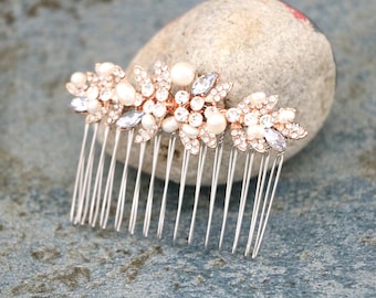 Sapphire Crystal Bridal Hair Comb, Silver Rhinestone Wedding Headpiece Navy blue hair comb Blue wedding comb Bridal hair clip Rose gold comb