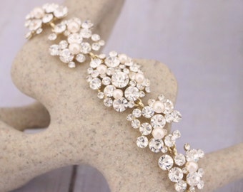 Bracelet de mariée en or Bracelet de perles et de cristaux de mariage Bracelet de bijoux de mariage en argent Bracelet de bijoux de bal de promo Bracelet de mariage en strass Bijoux