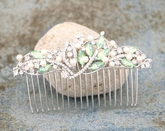 Pacific opal Wedding hair clip Pearl hair comb Rhinestone hair piece Wedding hair jewelry Crystal hair comb Navy blue Wedding comb Gold comb