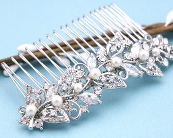 Wedding hair clip Pearl side comb Gold veil comb Wedding hair comb updo Wedding hair accessories Bridal hair barrette Rose gold Wedding comb