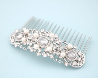 Rhinestone Pearl Wedding Hair Comb: Silver Bridal Hair Piece Bridal hair clip Bridal hair accessories Wedding hair clip Crystal hair comb