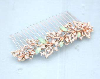Pacific opal Crystal hair comb Sapphire Crystal Wedding Hair Comb: Silver Bridal Headpiece Rose gold Bridal hair clip Navy blue Bridal comb