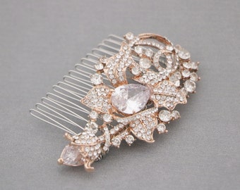 Crystal and Pearl Bridal Comb Rose gold Wedding comb Bridal hair accessories for bun Wedding headpiece Gold veil comb Rhinestone hair comb