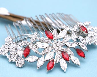 Wedding hair comb Red Wedding hair accessoies for bun Navy blue Bridal hair comb updo Wedding headpiece Bridal hair clip Wedding comb Silver