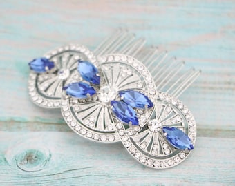 Blue Hair Accessories Wedding Hair Accessories for Bun Navy blue Wedding hair comb updo Side bridal headpiece Blue Bridal comb White opal