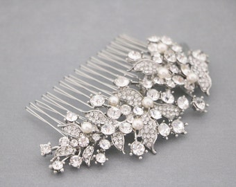 Wedding hair comb Side bridal headpiece Pearl side comb Wedding hair jewelry Bridal hair comb Wedding hair accessories Silver Wedding comb