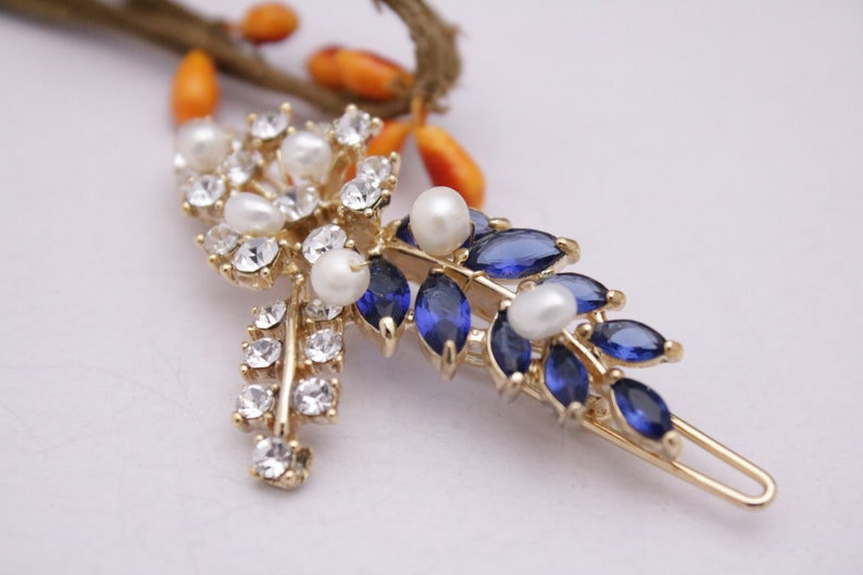 navy and gold hair accessories