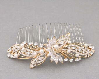 Wedding hair clip Gold veil comb Halo haircomb Rose gold Wedding hair comb Rhinestone Side comb Bridal hair accessories for bun Wedding comb