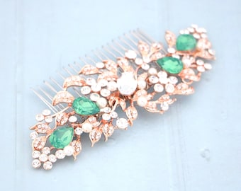 Pacific opal Crystal hair comb Rose gold Wedding hair clip Gold veil comb Navy blue hair comb Silver Bridal hair clip Wedding hair accessory