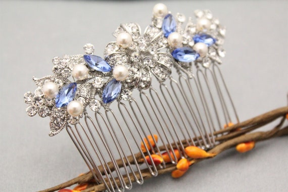 Bridal Hair Combwedding Hair Accessorynavy Blue Hair Etsy