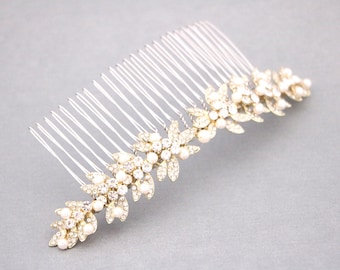 Large Pearl Rhinestone Wedding Hair Comb Bridal Hair Accessory Rose gold Wedding hair clip Bridal hair jewelry Wedding headpiece Bridal comb