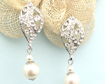 pearl chandelier earrings Silver pearl drop Bridal earrings Rhinestone earrings Bridal earrings jewelry Crystal earrings Bridesmaid earrings