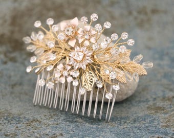 wedding hair comb gold leaf Rose gold Wedding comb Boho hair piece Silver Wedding hair jewelry Bridal hair accessories for bun Bridal comb