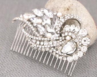Silver Rhinestone Pearl Bridal Comb - Wedding Hair Accessory Bridal hair clip Crystal Bridal headpiece Wedding hair comb Bridal hair piece