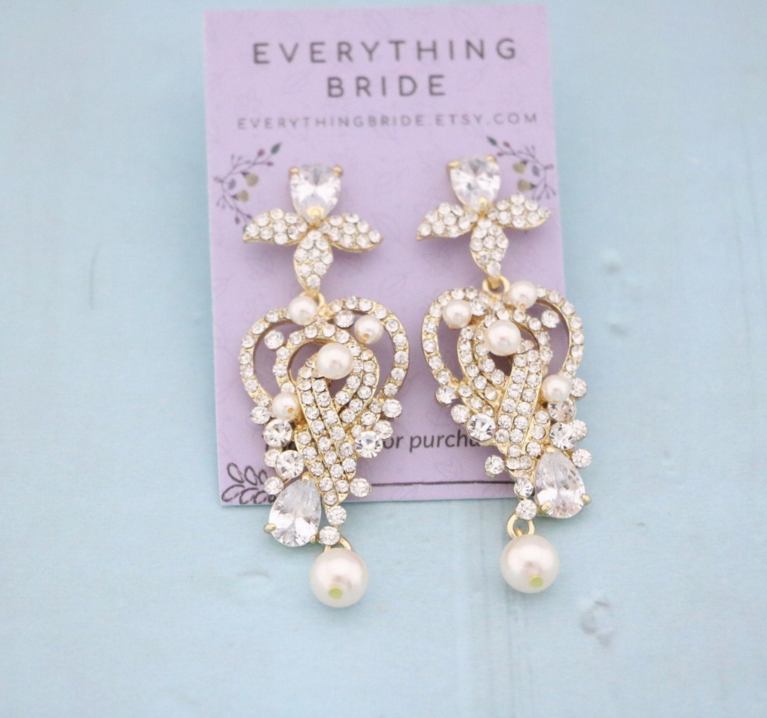 Wedding Earrings Pearl Drop Bridal Earrings Gold Wedding -  Hong Kong