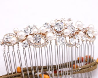 Rose Gold Bridal Hair Comb: Pearl & Crystal Wedding Hair Accessory