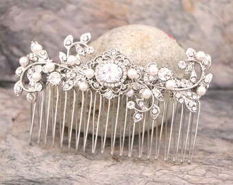 Silver Wedding hair clip Pearl hair comb Wedding hair accessories Gold veil comb Rosegold Bridal hair piece Wedding hair jewelry Bridal comb