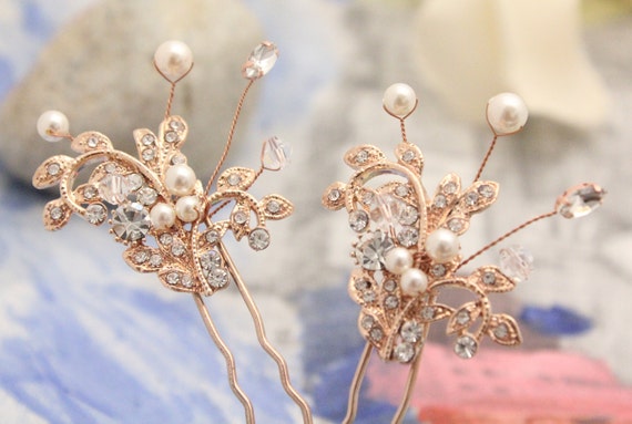 Boho Bridal Hair Pin Rose Gold Hair Pins Bridal Hair Etsy