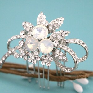 Blue Hair Accessories White opal Wedding hair comb Side Wedding headpiece Silver Bridal hair comb updo Navy blue Wedding comb Crystal comb