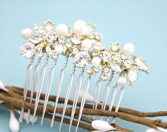 Pearl Bridal Comb Rhinestone Silver Wedding Hair Piece Rhinestone Wedding hair comb Bridal hair jewelry Wedding hair accessories Gold comb