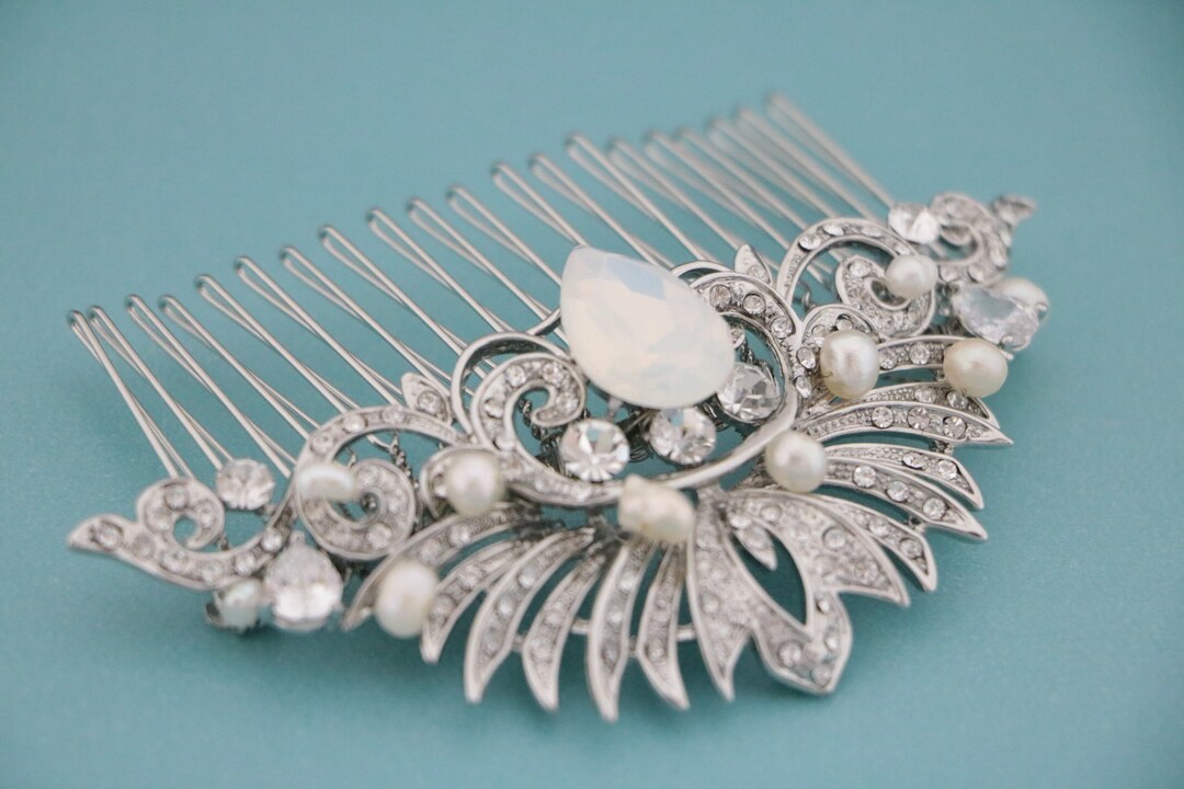 White Opal Wedding Hair Comb Pearl Side Comb Wedding Hair - Etsy