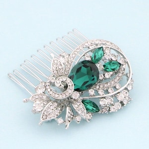 something blue hair comb crystal hair piece Navy blue Wedding hair comb Bridal hair jewelry Wedding hair accessories Green Wedding comb Side