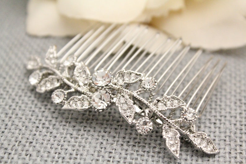 Wedding hair pieces leaf Bridal hair comb crystal Wedding hair accessories silver Bridal comb hairpiece Wedding hair comb rhinestone Prom