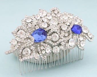 Sapphire Wedding hair comb Side Bridal headpiece Wedding hair clip Bridal hair jewelry Wedding comb Navy blue Wedding hair comb Large comb