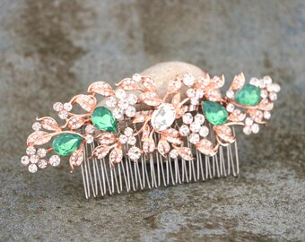 Rose gold Wedding hair comb Blue hair jewelry Pacific opal Crystal hair comb Gold veil comb Wedding hair accessories Bridal hair clip Side