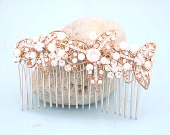 Rose Gold Pearl Bridal Hair Comb Rhinestone Wedding Accessory Silver Wedding hair clip Bridal hair piece Wedding hair comb Gold veil comb