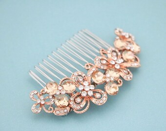 Wedding Hair Piece Champagne Crystal hair comb Rose gold Blue hair comb Side bridal headpiece Gold veil comb Navy blue Wedding hair comb