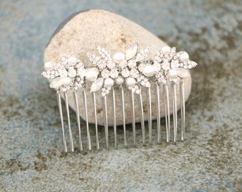 White opal Bridal hair clip Navy Blue Crystal Bridal Hair Comb Rhinestone Wedding Headpiece Gold Bridal hair piece Rose gold Wedding comb