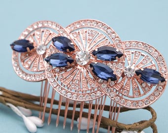 Crystal and Gold Hair Accessories Blue Hair Accessories Navy blue Wedding hair comb Rose gold Bridal comb Green Wedding comb