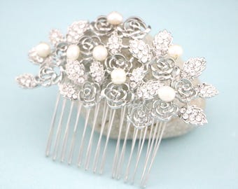 Rhinestone Pearl Wedding Hairpiece Silver Rhinestone Wedding Updo Accessory Crystal Wedding hair clip Bridal hair accessories Bridal comb