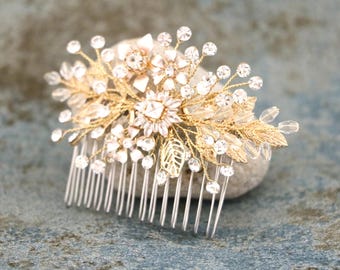 Rose Gold Wedding Hair Comb, Crystal Bridal Hair Piece Gold hair piece Boho hair comb Side Wedding comb Bridal hair accessories Silver comb