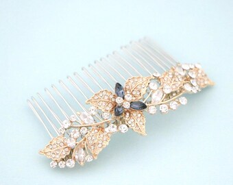 Sapphire Rhinestone Bridal Hair Comb, Gold Wedding Headpiece Rose gold Wedding hair clip Navy blue hair comb Bridal hair accessories Blue