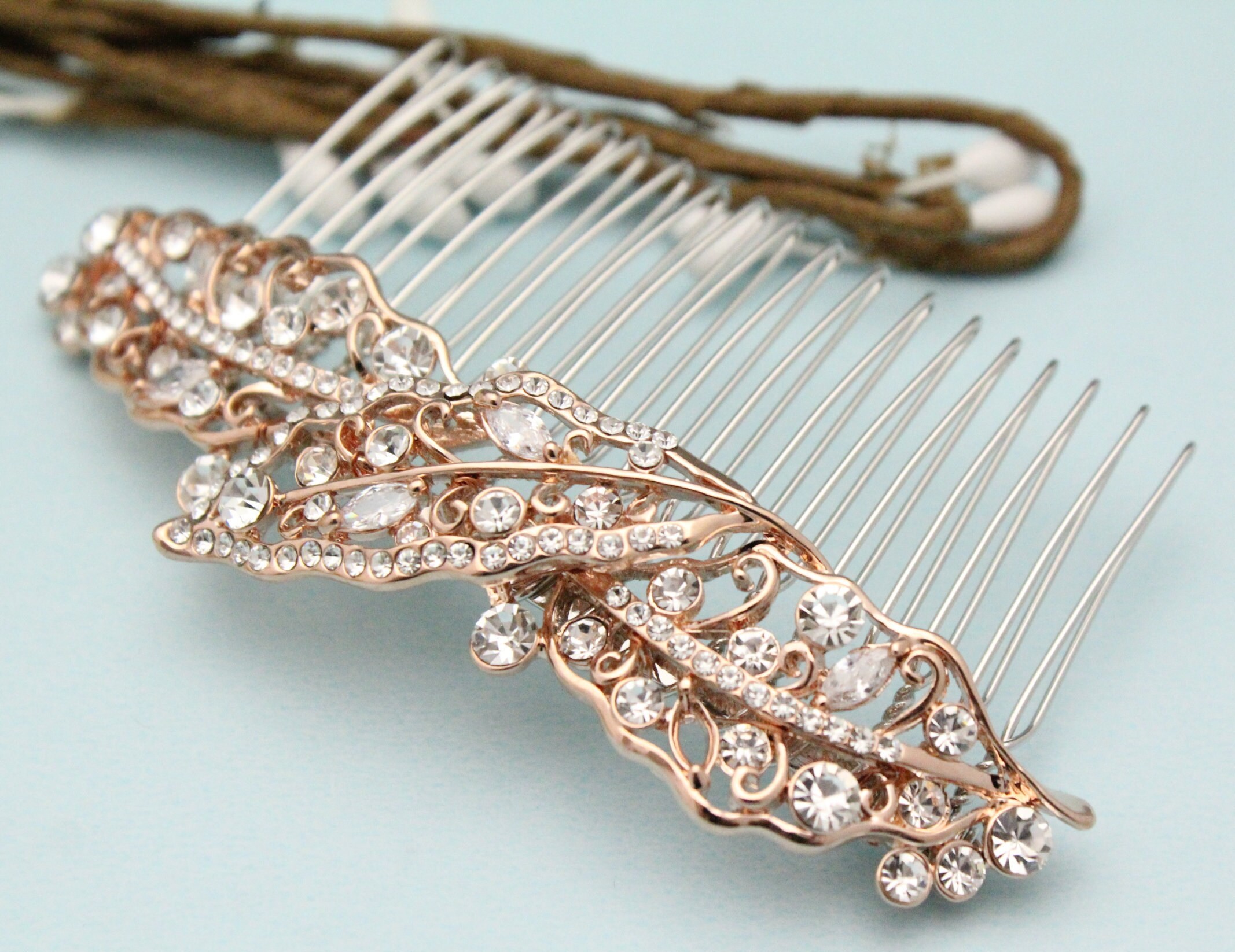 Bridal Hair Comb Rose Gold Wedding Hair Comb Crystal Hair Piece