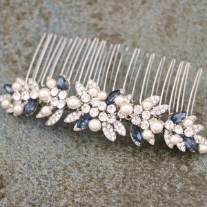 Navy blue Wedding hair comb Side Wedding headpiece Blue hair jewelry Bridal hair comb Wedding hair accessories Pearl side comb Bridal comb image 9
