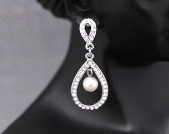 bridal earrings drop pearl earrings Silver wedding earrings dangle Crystal earrings Gold Bridesmaid earrings Bridal jewelry earrings Simple