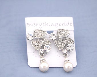 Rhinestone Pearl Bridal Hair Comb & Earrings Wedding Headpiece Bridal pearl earrings drop Wedding crystal earrings Bridal hair clip haircomb