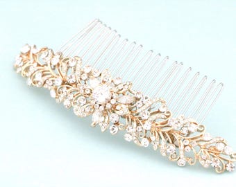 Gold Crystal Pearl Hair Comb, Bridal Headpiece Gold Bridal hair clip Rhinestone Wedding hair comb Bridal hair accessories Wedding headpiece