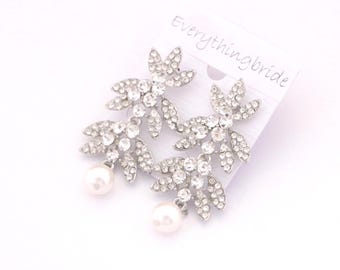 Silver Wedding earring pearl drop Bridal jewelry earrings Gold veil comb Wedding hair piece Bridal earrings Rhinestone earrings Wedding comb