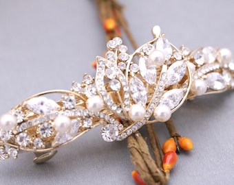 Bridal Pearl Hair Comb: Rhinestone Wedding Headpiece Rose gold Bridal hair clip Wedding hair accessories Wedding hair clip Bridal hair comb