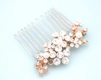 Bridal Hair Comb: Rhinestone Wedding Headpiece Rose gold Wedding hair clip Bridal hair accessories Wedding hair jewelry Gold veil comb Small