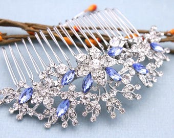 Navy blue Bridal Hair Comb, Silver Rhinestone & Crystal Wedding Accessory Sapphire Bridal hair clip Gold Bridal hair comb Wedding hair piece