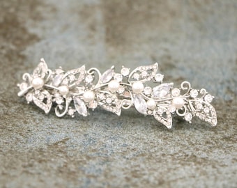 Pearl Wedding barrette headpiece Silver Wedding hair clip Rhinestone hair jewelry barrette Gold Crystal hair comb Bridal hair clip Wedding