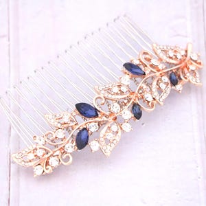 Navy blue drop Wedding earrings Rose gold Wedding hair comb Crystal Wedding headpiece Bridal hair accessories for bun Bridal hair comb Boho