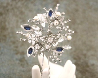 Boho hair pins Blue hair accessories updo Wedding hair comb Navy blue Bridal comb Side Bridal hair pins Gold hair pins Rose gold Blue comb