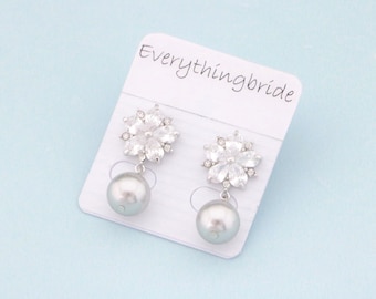 bridal earrings drop pearl Wedding jewelry earrings Crystal earrings Rhinestone earrings Bridal Grey pearl earrings Gold Wedding earrings